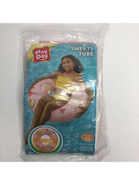 Play Day Sweets Inner Tube Pink Inflated 31" Beach Pool Sea Fun Kids